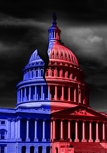blue and red capital building