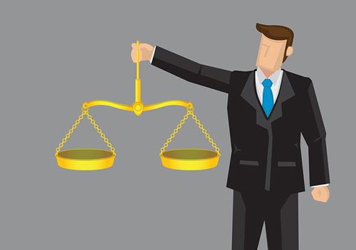 Illustration with figure holding justice scales