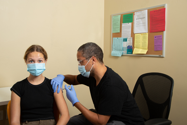 Student getting vaccine