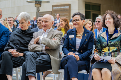 From right: Evelyn and Ernest Rady; Rady School Dean, Lisa Ordóñez; Executive Vice Chancellor for Academic Affairs, Elizabeth H. Simmons