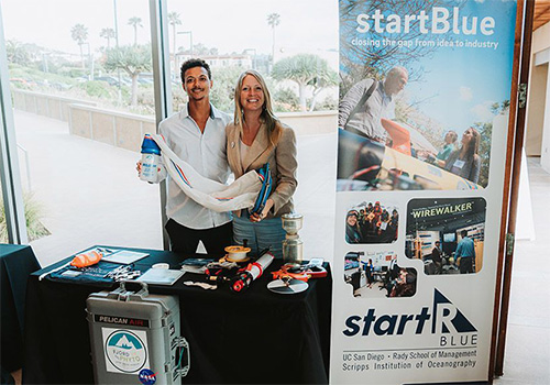 Scripps PhD candidate and co-founder Allison Cusick and Scripps PhD student Christian Johnson at StartBlue Demo Day 2024